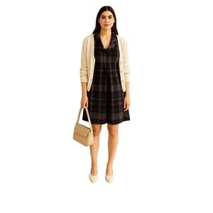 JH Collectibles Purple Plaid Cowl Neck Short Sleeves KneeLength Plaid Dress XL